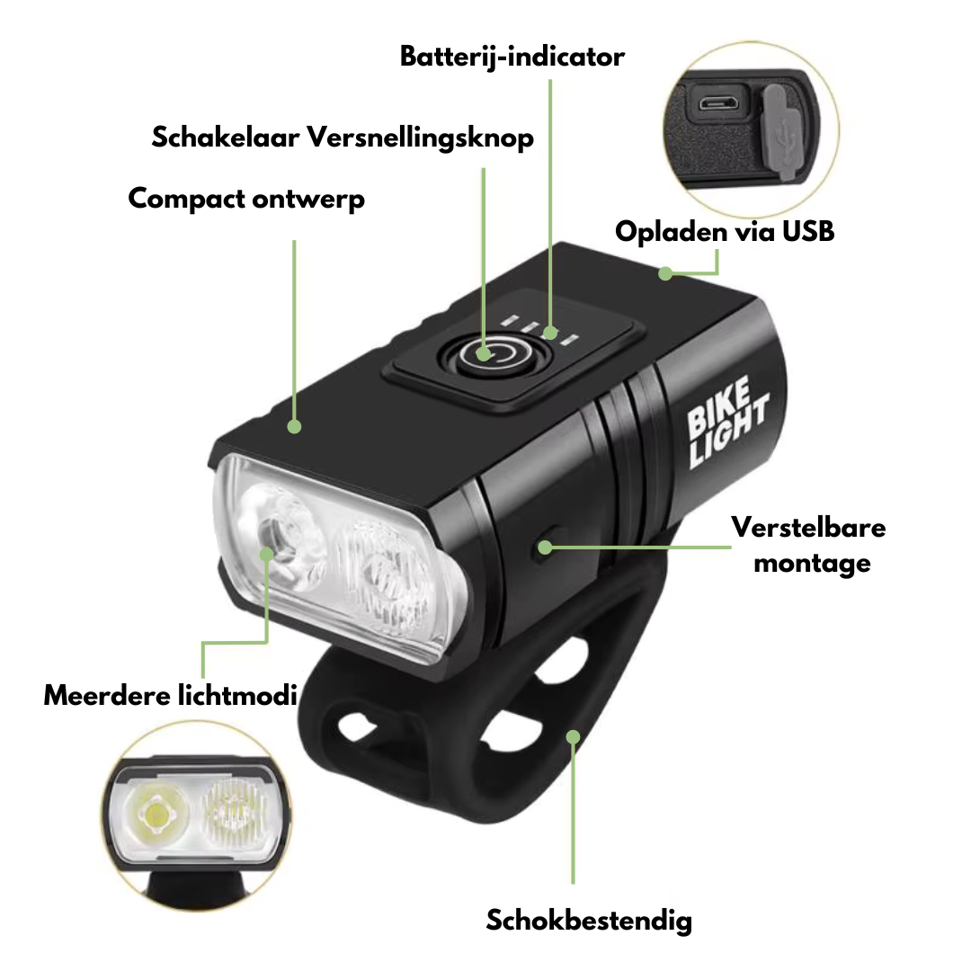 LED Cykelbelysning - 1000 & 500 Lumen | USB Uppladdningsbar
