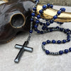 Tigeröga och Lapis Lazuli Kors Rosenkranshalsband för Män – Orion