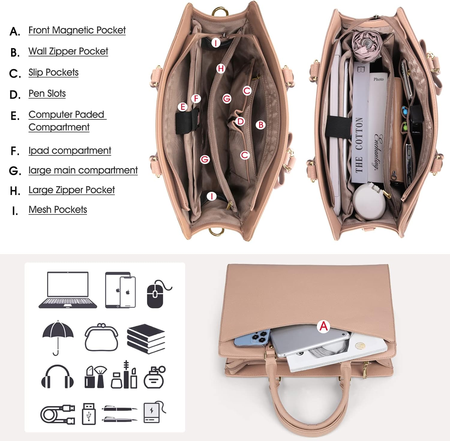 Vattentät PU-läder Laptopväska med Multifunktionell Design för Kvinnor