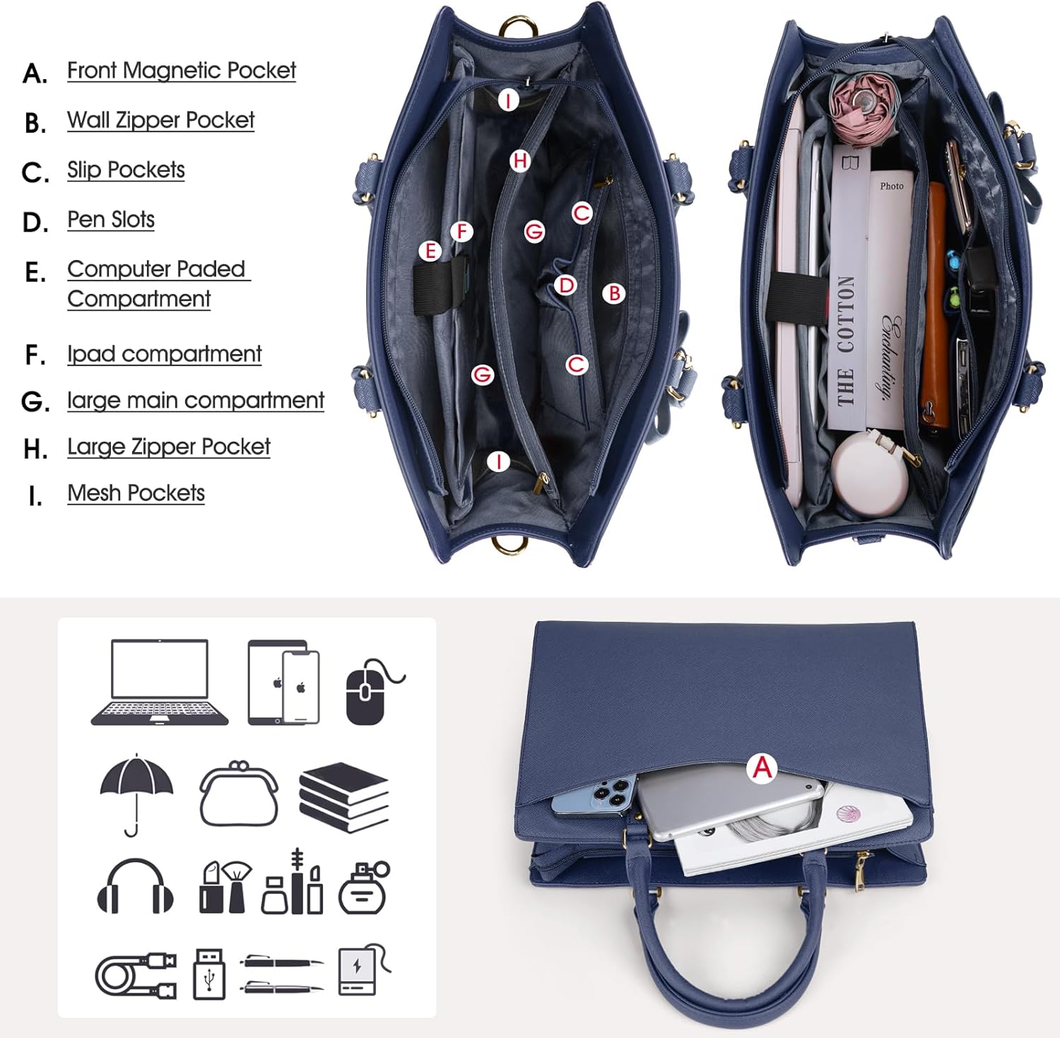 Vattentät PU-läder Laptopväska med Multifunktionell Design för Kvinnor