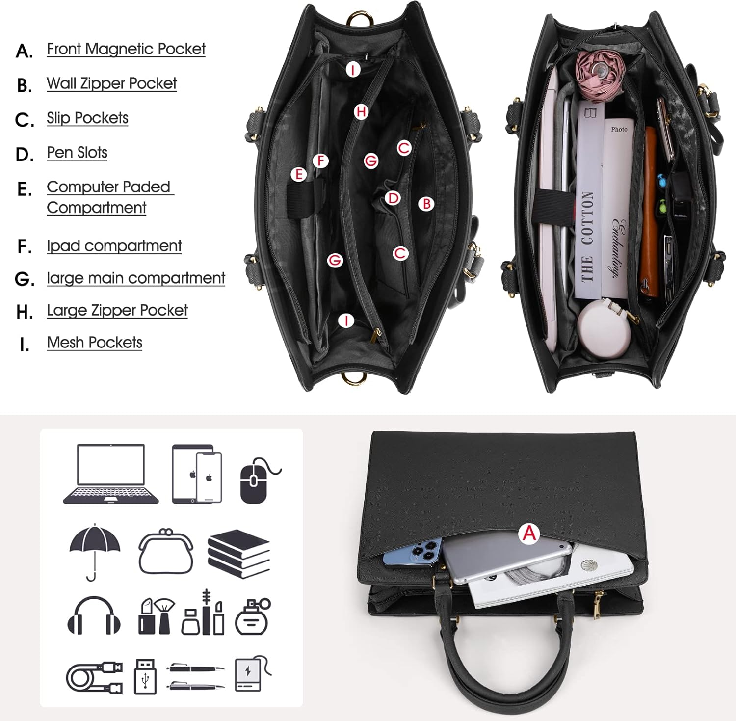 Vattentät PU-läder Laptopväska med Multifunktionell Design för Kvinnor