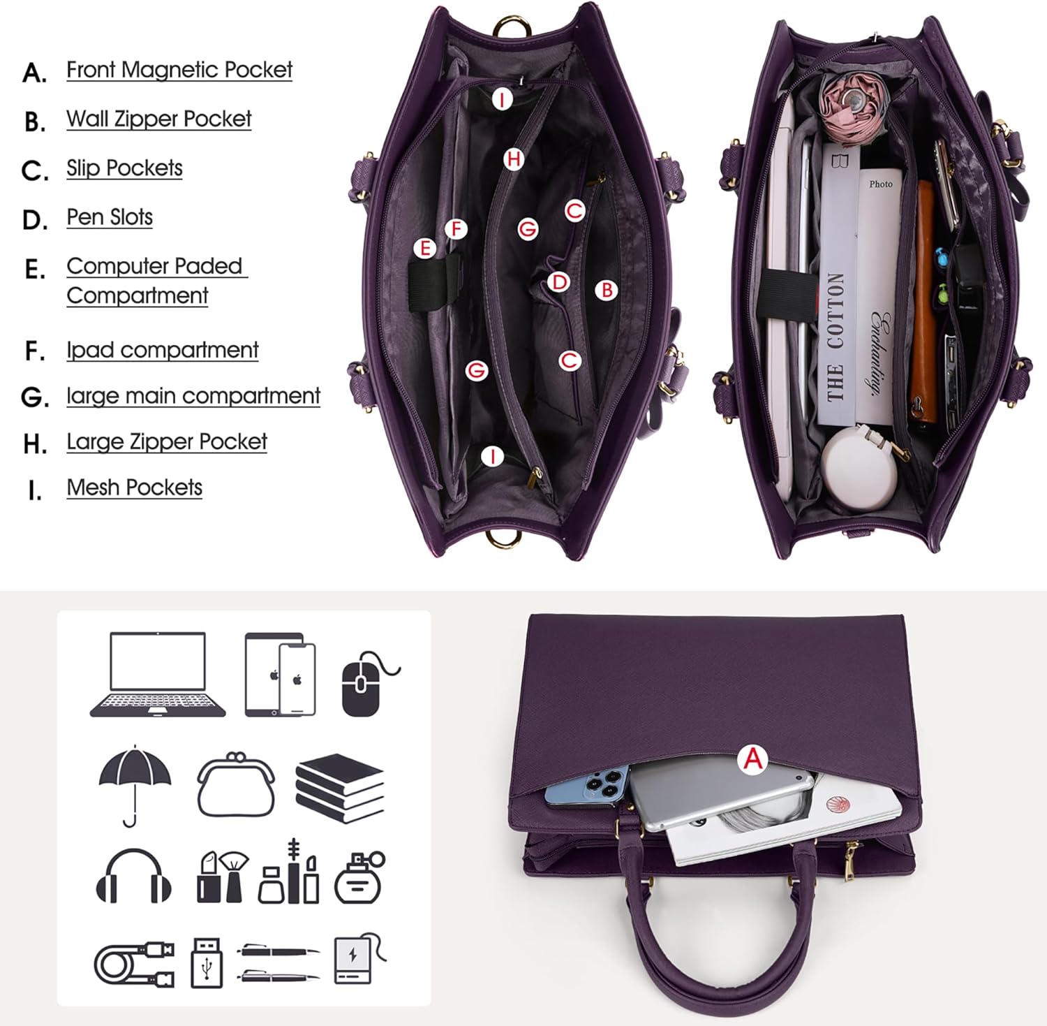 Vattentät PU-läder Laptopväska med Multifunktionell Design för Kvinnor