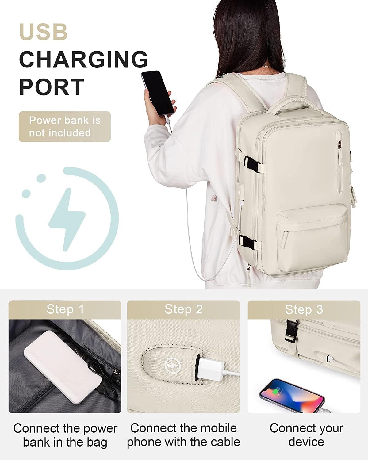 Vattentät Reserucksack med Skofack och USB-port – Lämplig för 14" Laptop