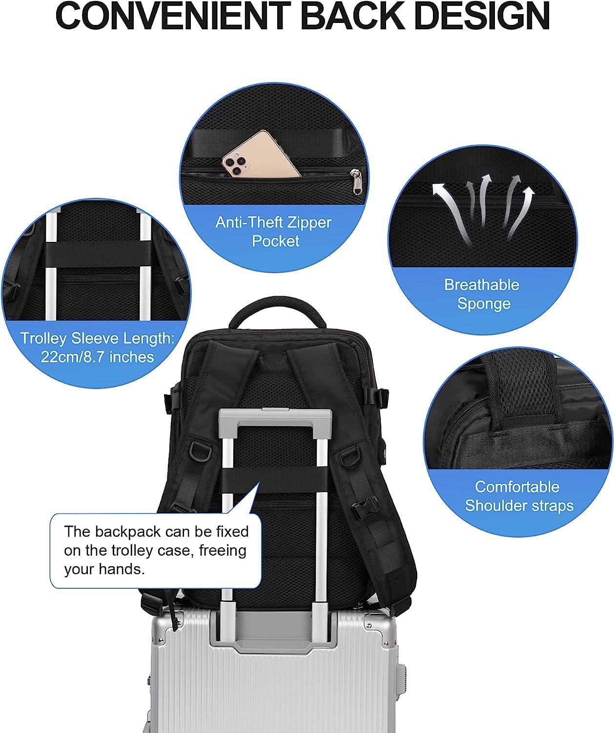 Vattentät Reserucksack med Skofack och USB-port – Lämplig för 14" Laptop