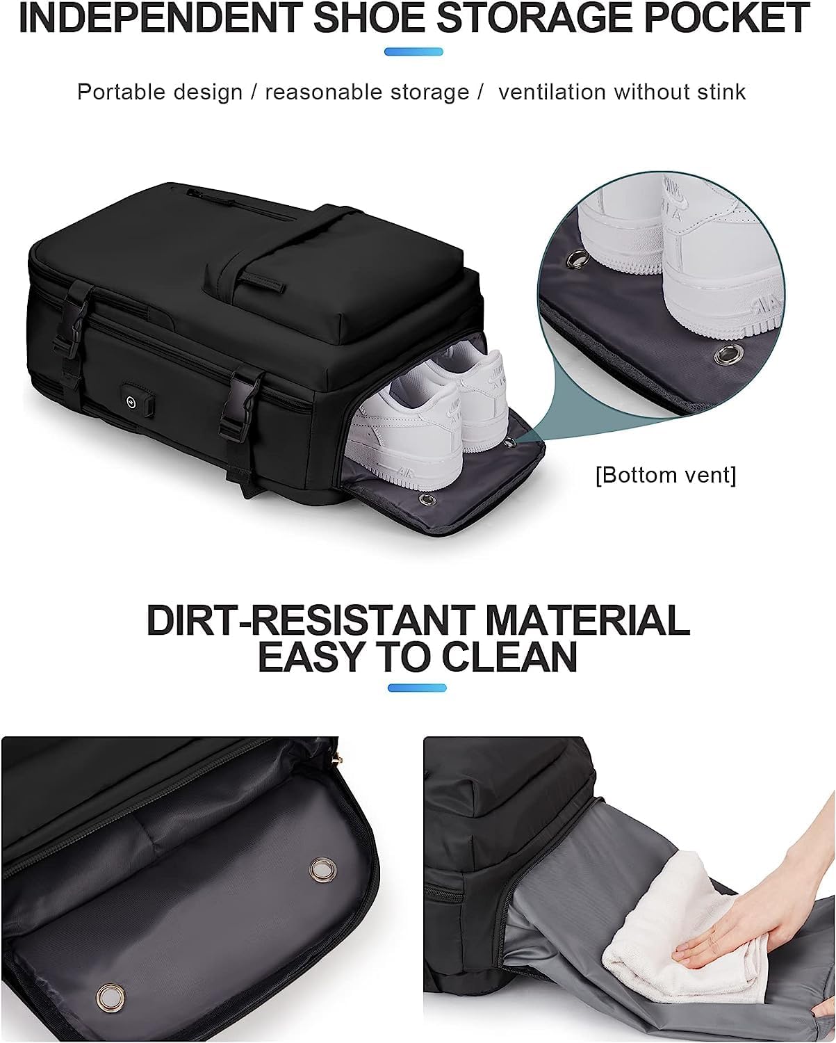 Vattentät Reserucksack med Skofack och USB-port – Lämplig för 14" Laptop