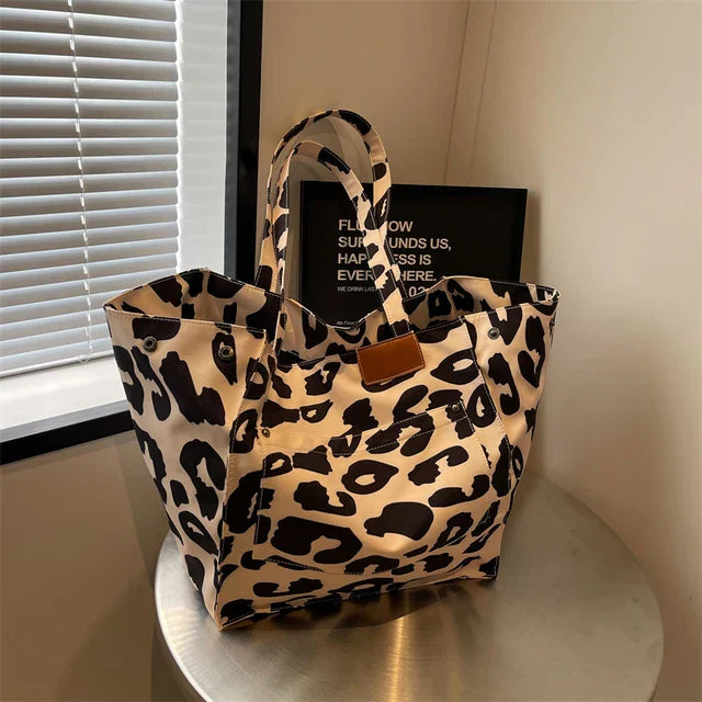 Överdimensionerad Canvas Axelväska med Leopardtryck - Lila