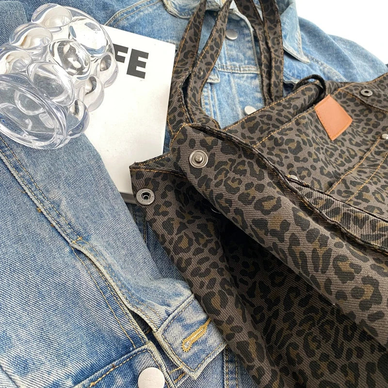 Överdimensionerad Canvas Axelväska med Leopardtryck - Lila
