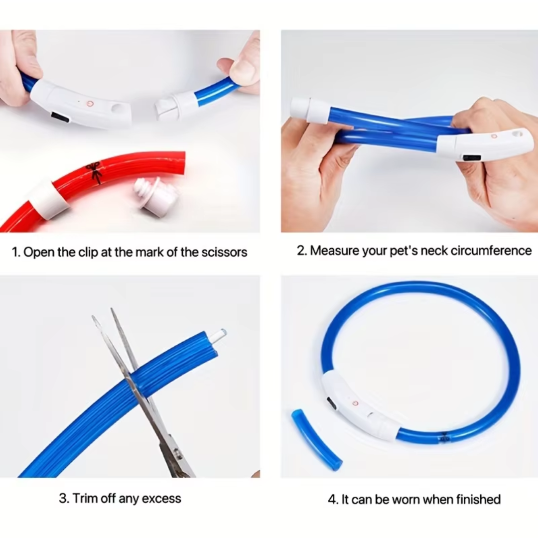 GlowSafe LED Hundhalsband – Uppladdningsbar USB Säkerhetslampa