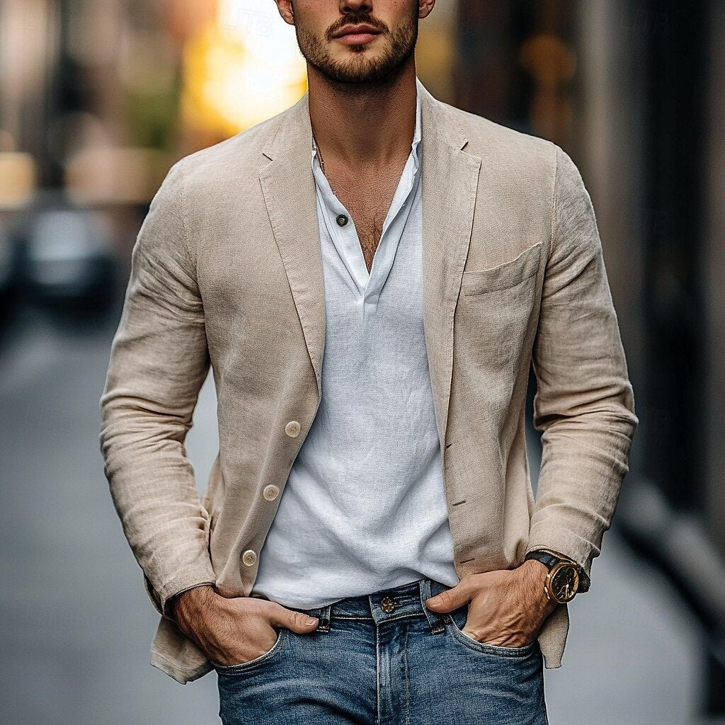 Stilren Linneblazer för Herrar - Sommar Casual Chic