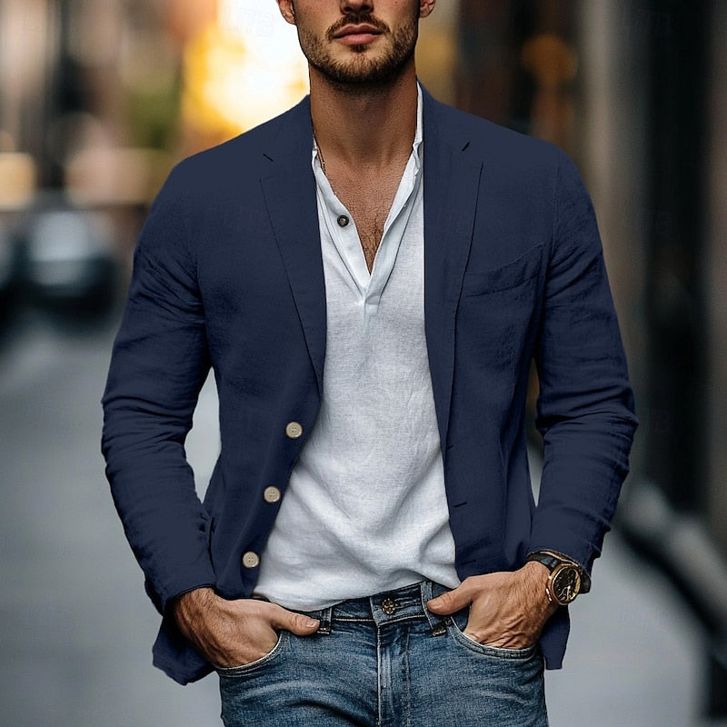 Stilren Linneblazer för Herrar - Sommar Casual Chic