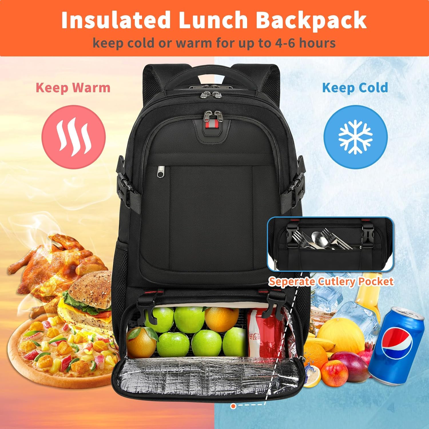 Extra stor lunch- och laptopreseryggsäck med USB-laddningsport