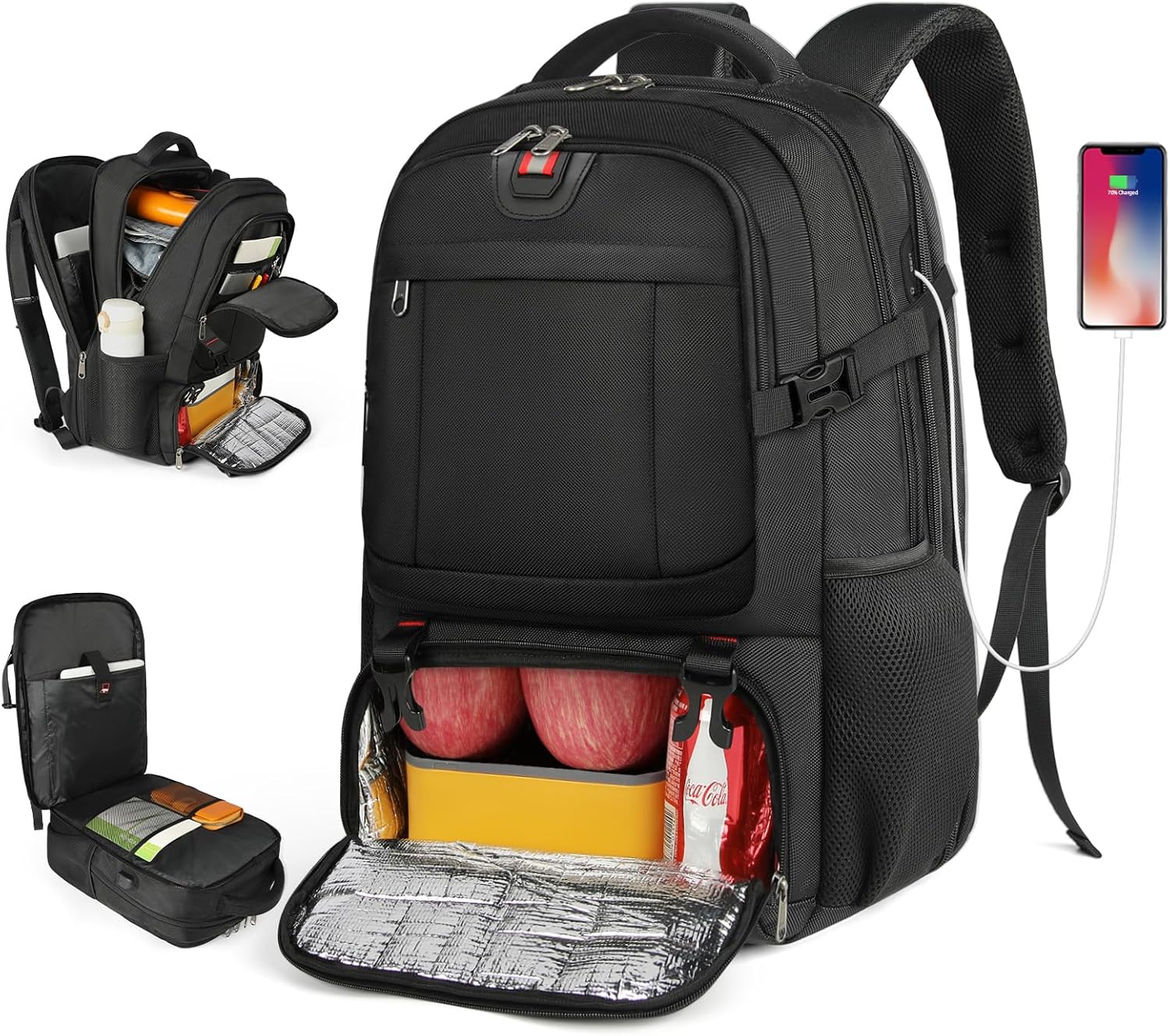 Extra stor lunch- och laptopreseryggsäck med USB-laddningsport