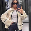 Luxe Korta Lammull Jacka | Elegant Beige Höstjacka