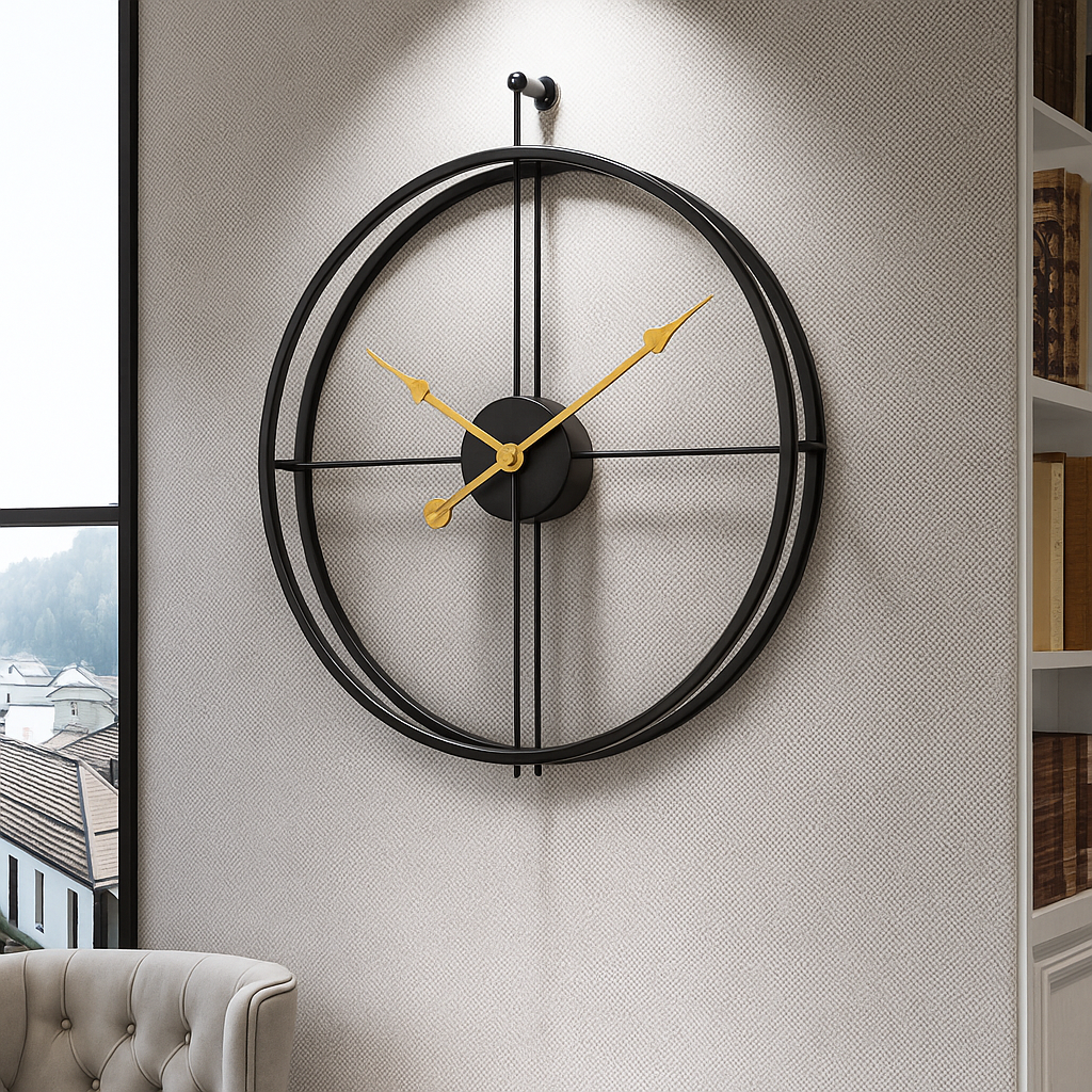 Vermilion Väggklocka | Tyst Stil | Svart/Grå Design – 55/60 cm