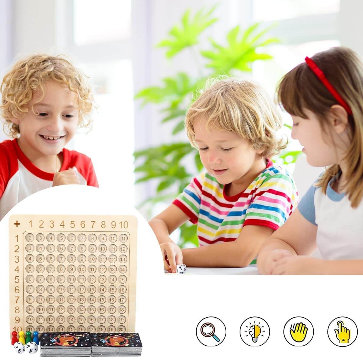 Lärande Spel Träbräda för Multiplikation 1–10 med Kort & Tärningar