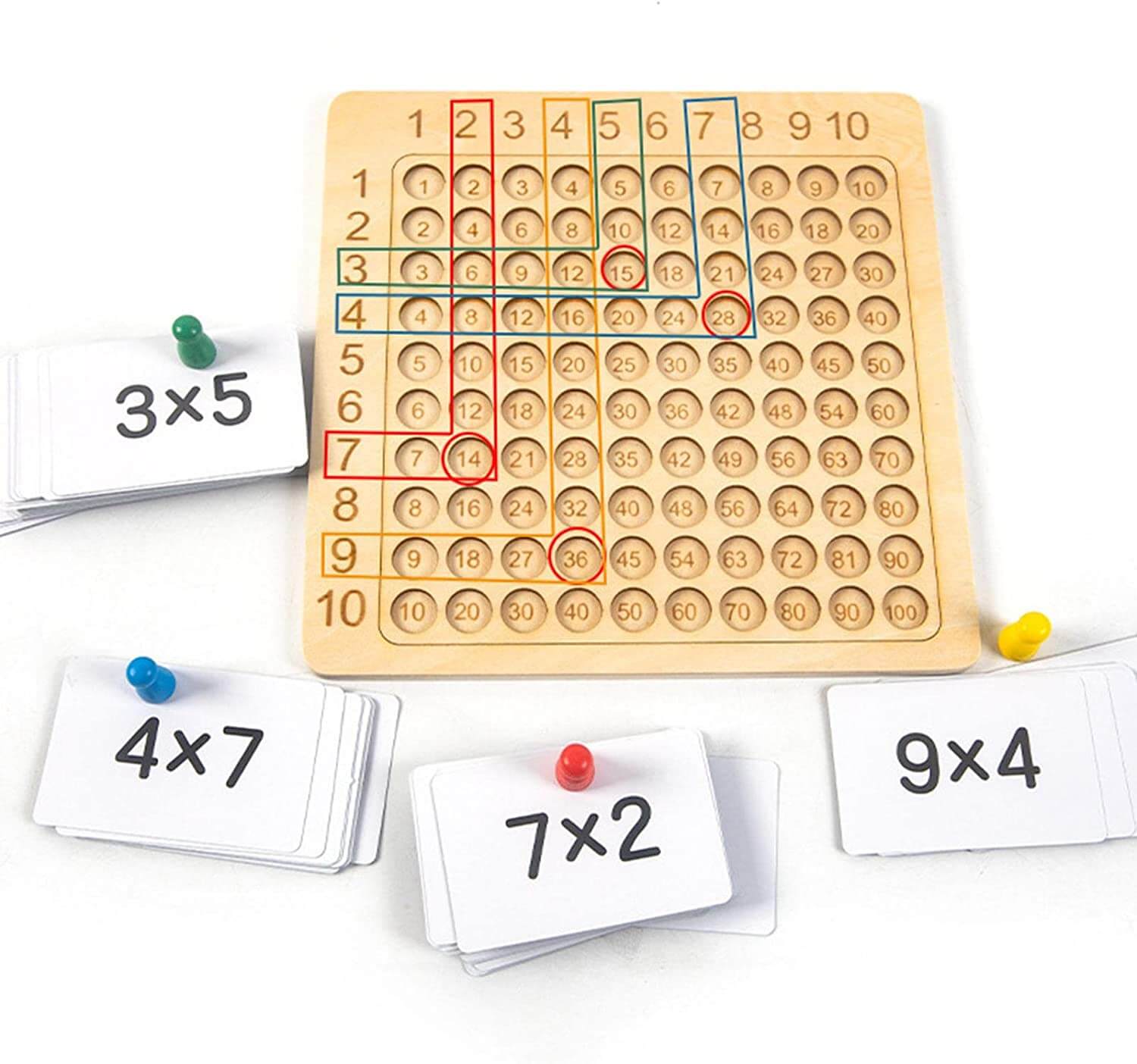 Lärande Spel Träbräda för Multiplikation 1–10 med Kort & Tärningar