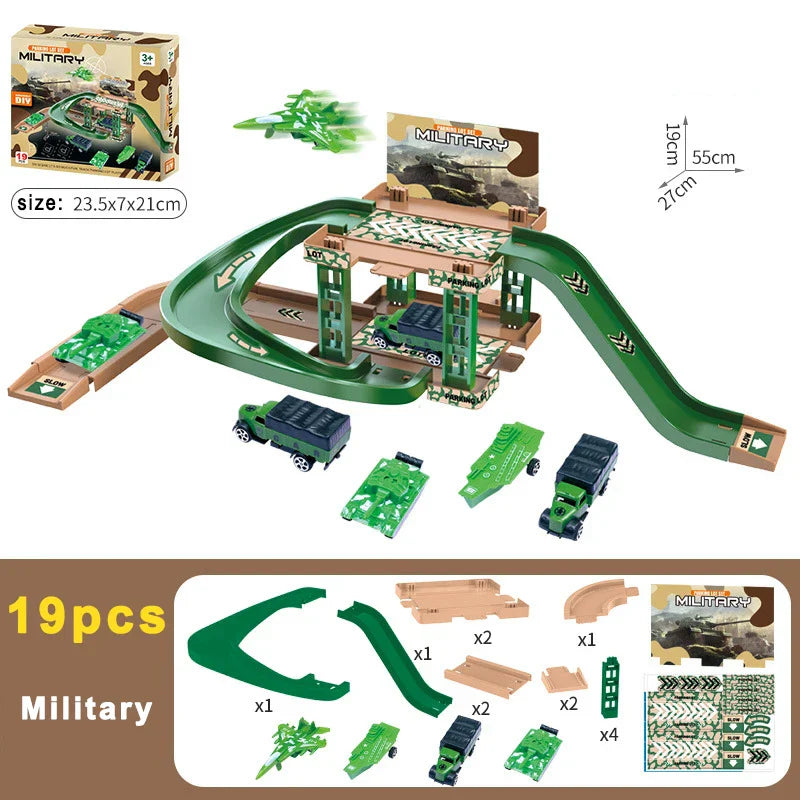 Parkeringsbana Byggset Barn - Polisfordon & Dinosaurier