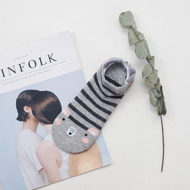 Sneakersockar med djuransikten och öron – Bomull Storlek 35–40 (Köp 2, få 2 GRATIS)
