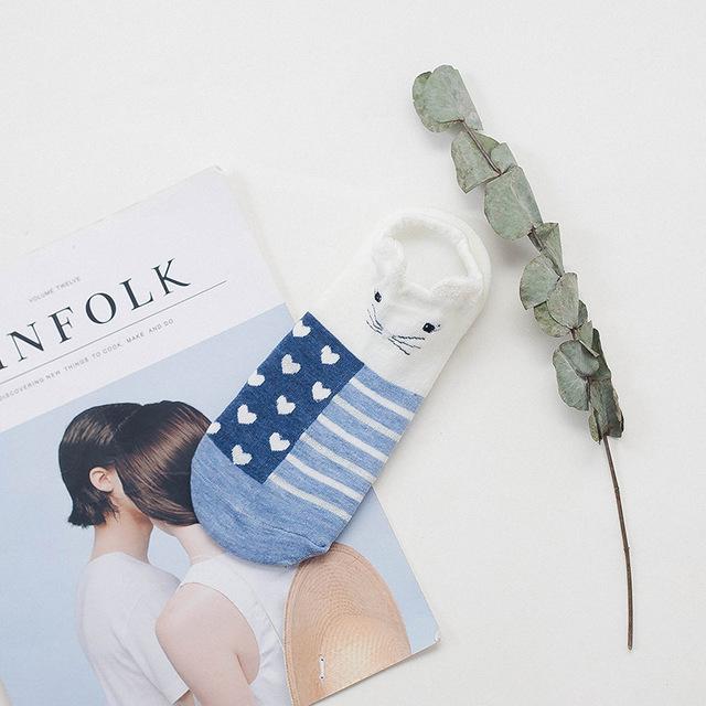 Sneakersockar med djuransikten och öron – Bomull Storlek 35–40 (Köp 2, få 2 GRATIS)