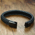 Herrens Diabetes Medicinsk Alarm-ID-Armband - Steppat Svart Läder - För Typ 1 och Typ 2 Diabetes