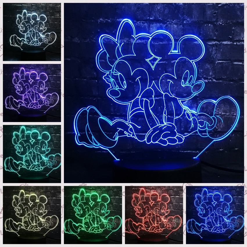 ToonLuxe 3D Nattlampa | Livlig Mickey & Minnie LED-sovrumslampa med fjärrkontroll