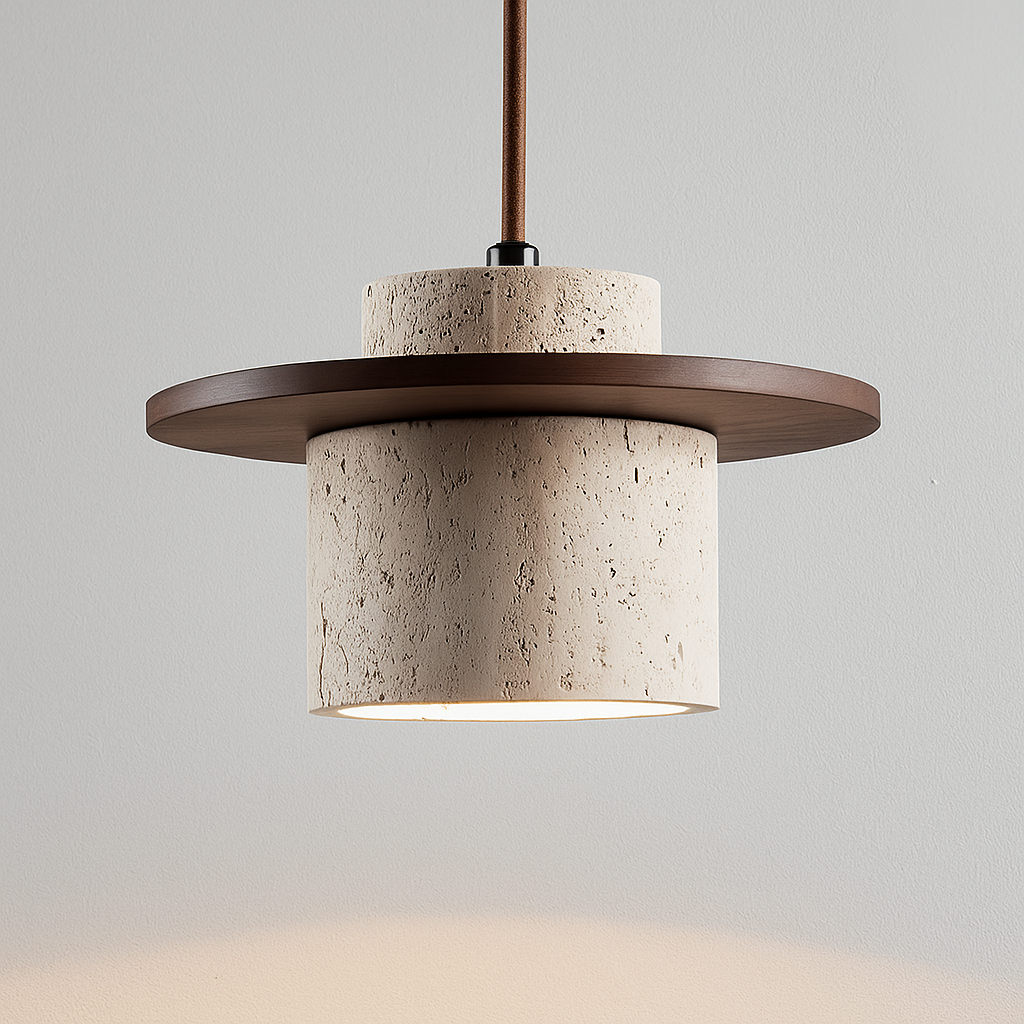 Taklampa – Travertin & Trä | Retro Stil | LED Lämplig