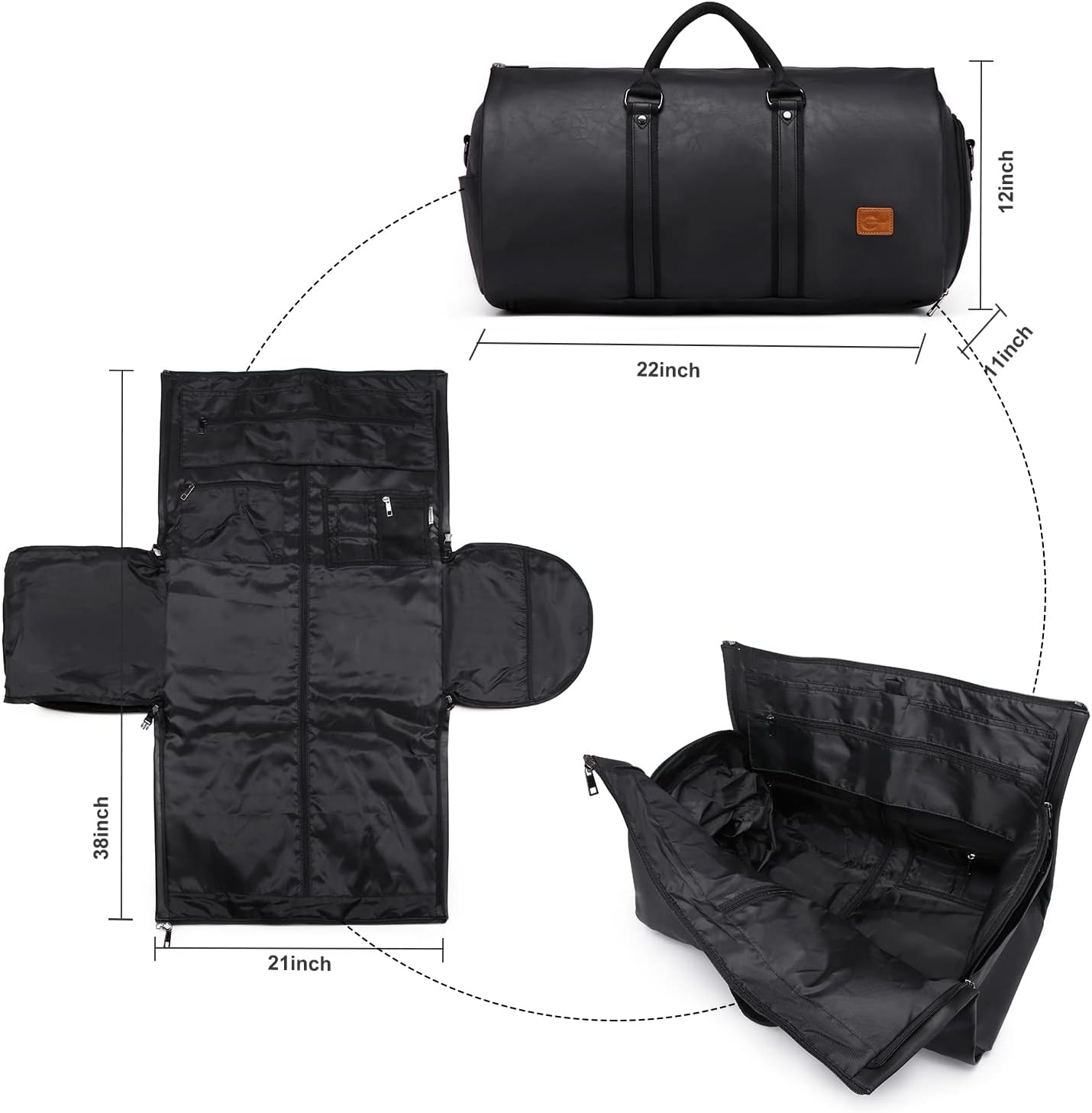Konvertibel PU-läder Garment Duffel – Carry-On Weekend Resväska