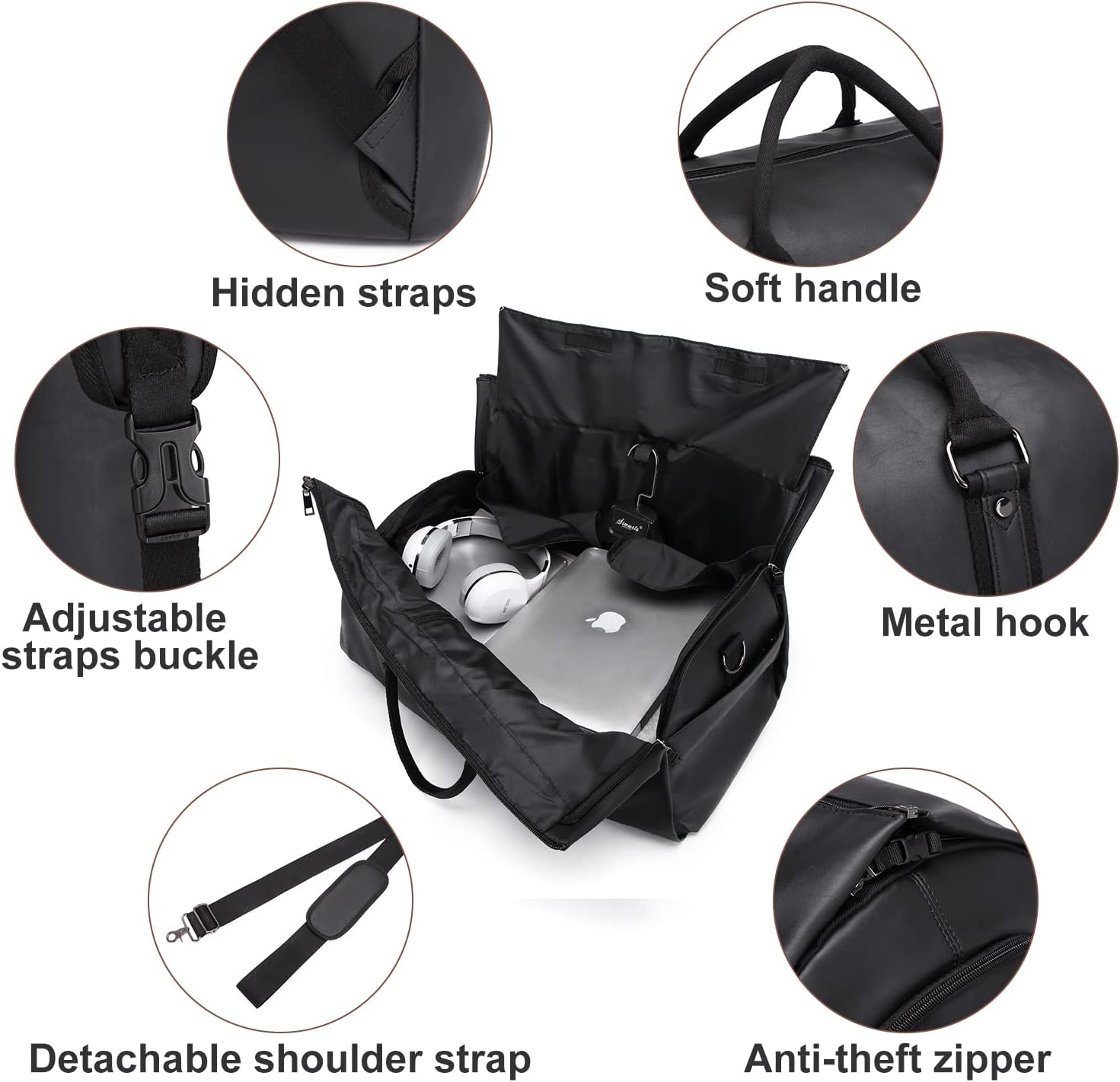 Konvertibel PU-läder Garment Duffel – Carry-On Weekend Resväska