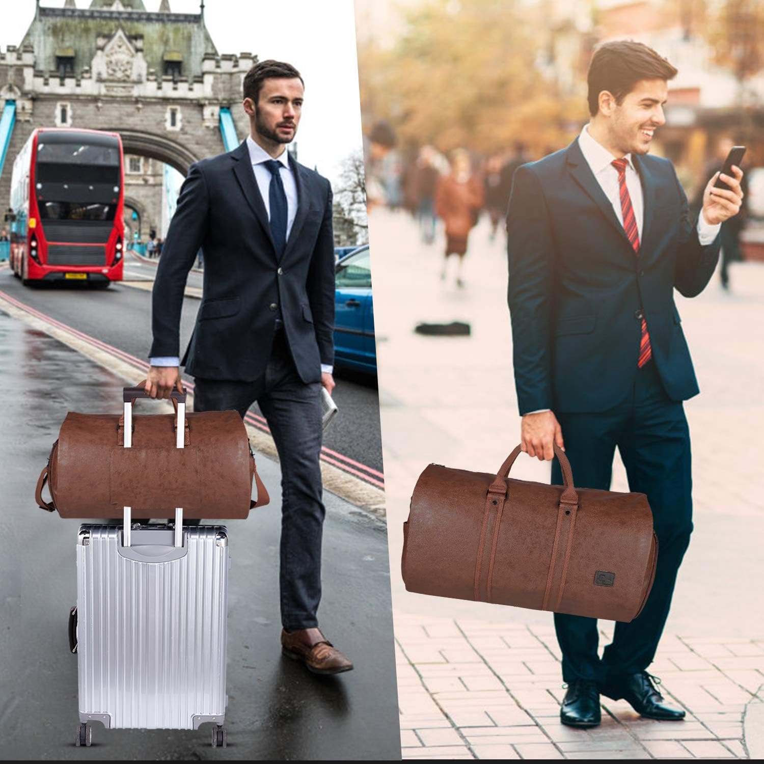 Konvertibel PU-läder Garment Duffel – Carry-On Weekend Resväska