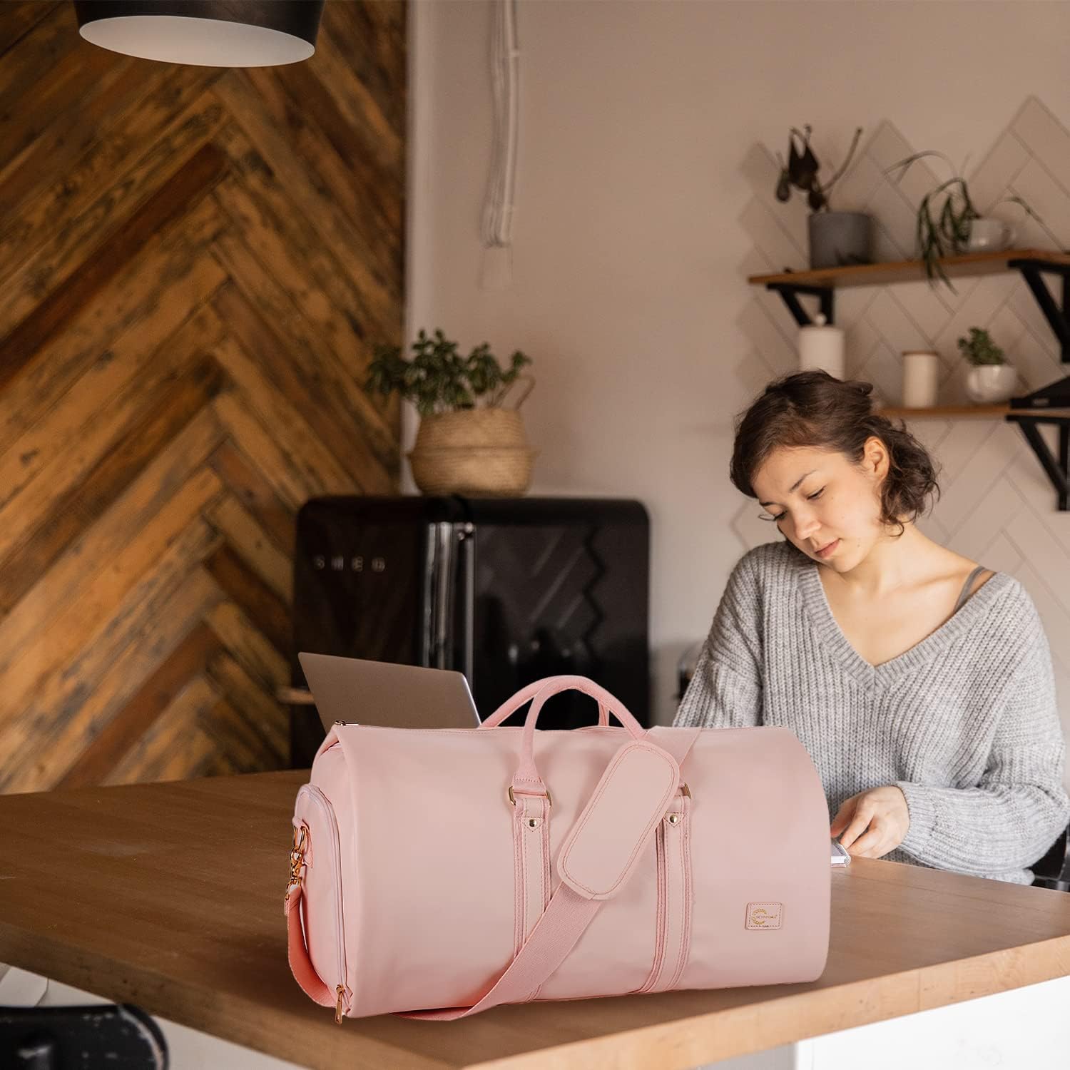 Konvertibel PU-läder Garment Duffel – Carry-On Weekend Resväska