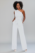 Bredbenad kortärmad jumpsuit med midjebälte – Smickrande passform och elegant design