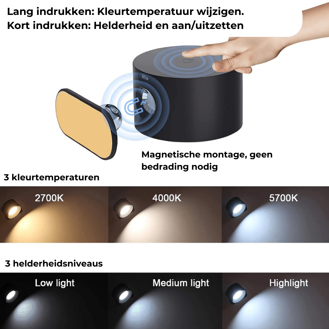 Trådlös 360° Uppladdningsbar LED Vägglampa