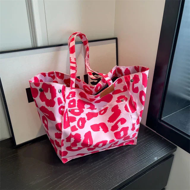 Överdimensionerad Canvas Axelväska med Leopardtryck - Lila