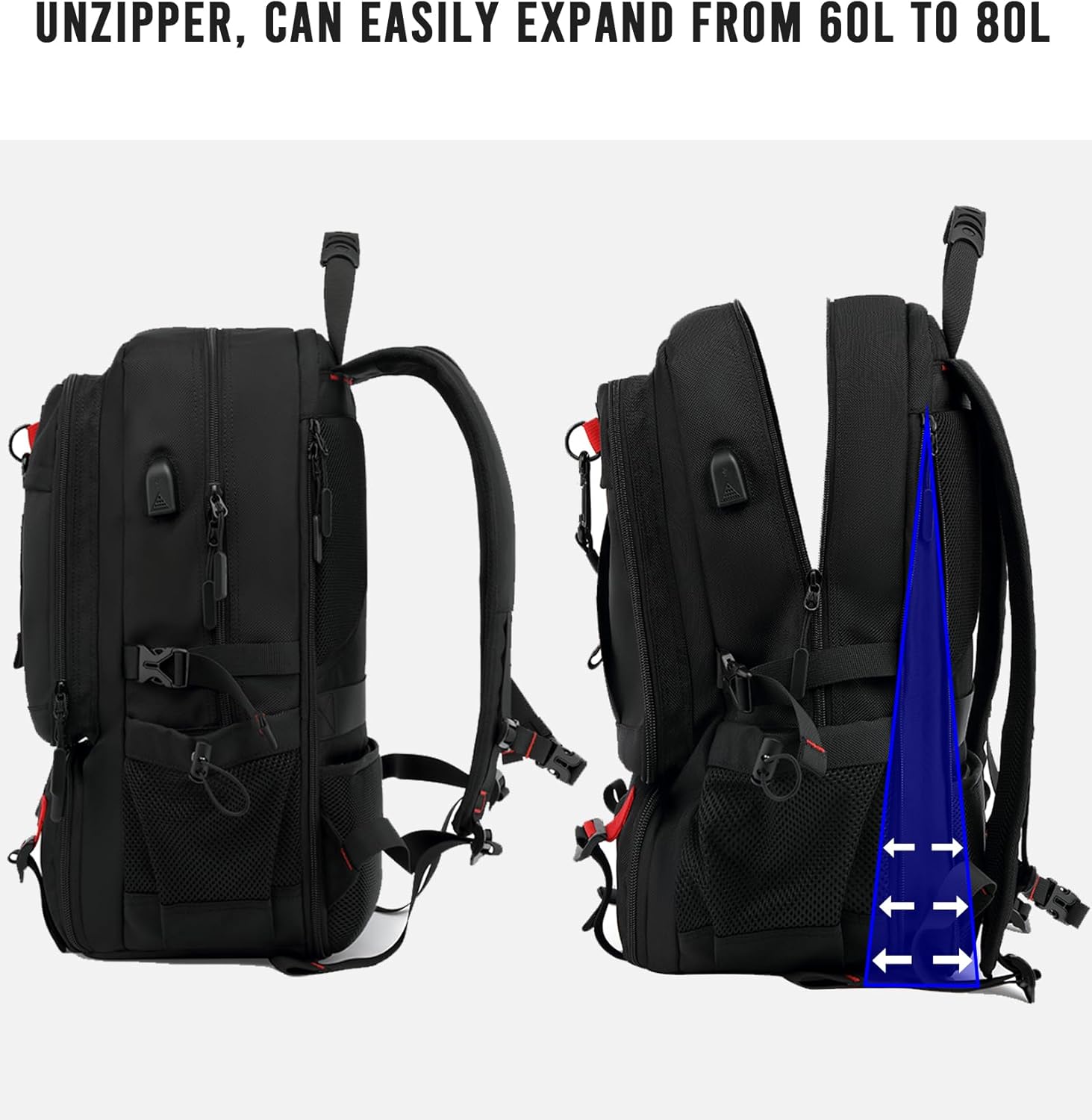 60L Vattentät Reserucksack med USB-port och Skofack