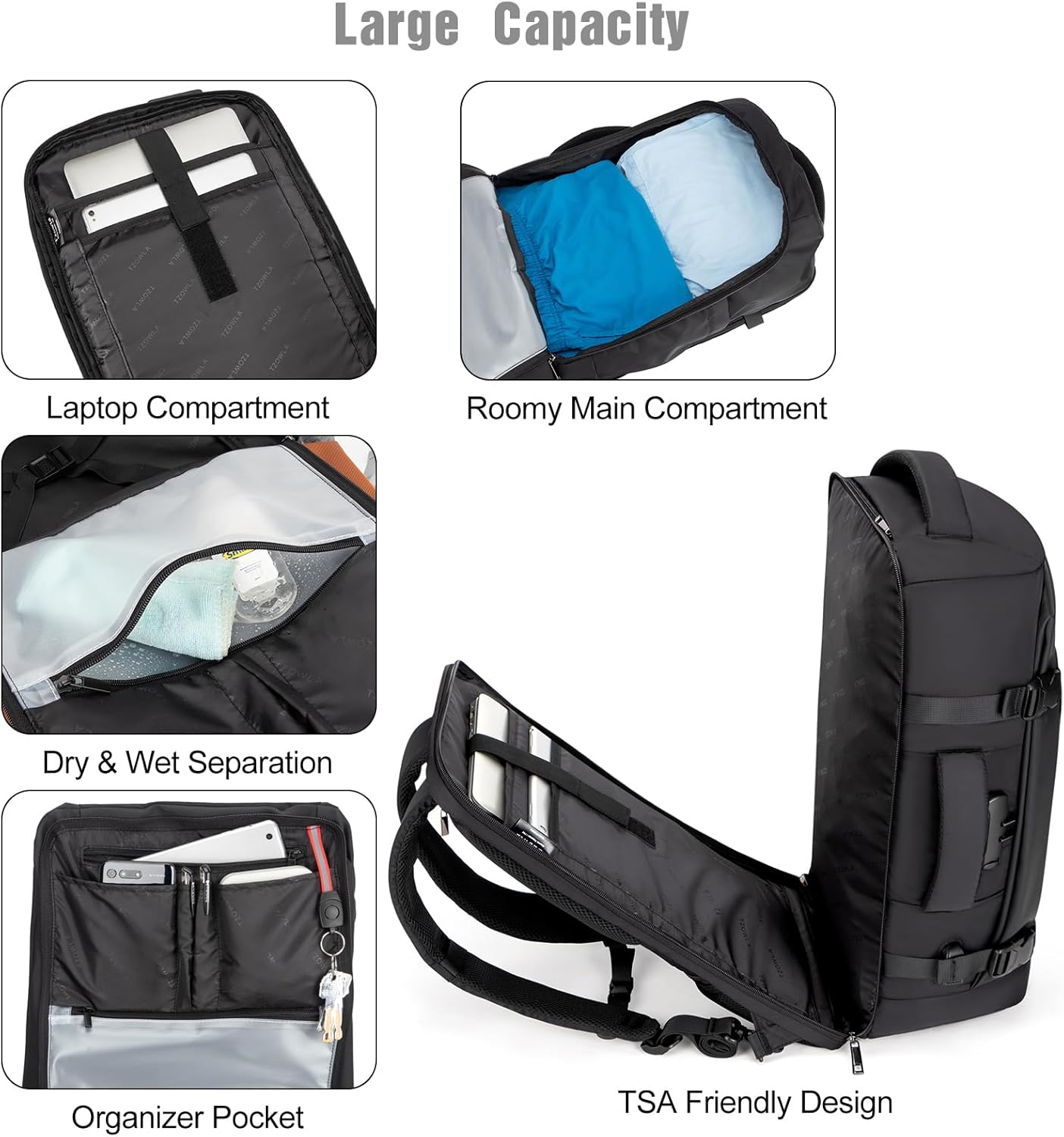 40L Vattentät Reserucksack för Laptop med USB-port och Stöldskydd – AeroPack