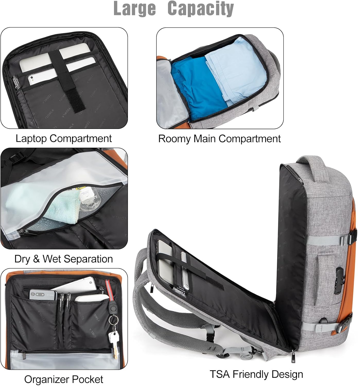 40L Vattentät Reserucksack för Laptop med USB-port och Stöldskydd – AeroPack
