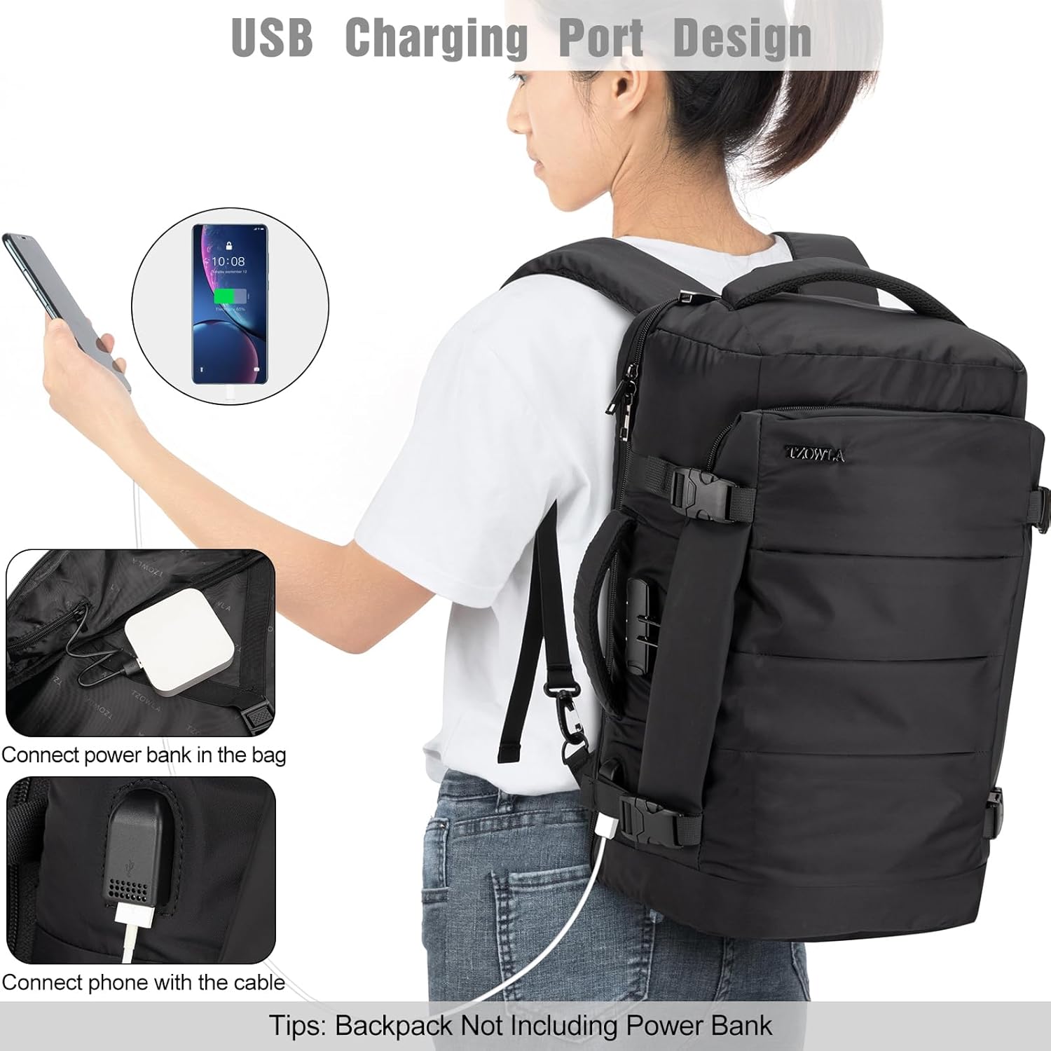 40L Vattentät Reserucksack för Laptop med USB-port och Stöldskydd – AeroPack