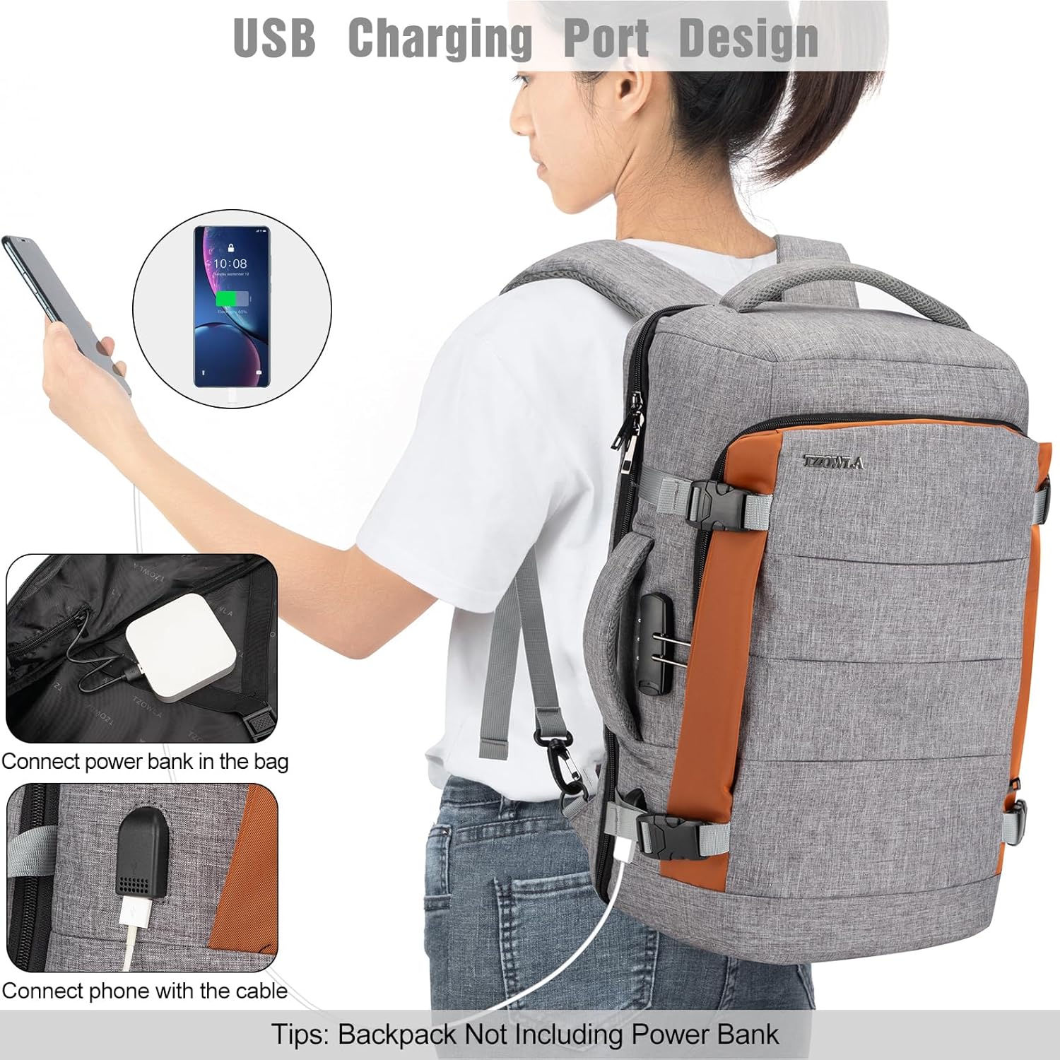 40L Vattentät Reserucksack för Laptop med USB-port och Stöldskydd – AeroPack