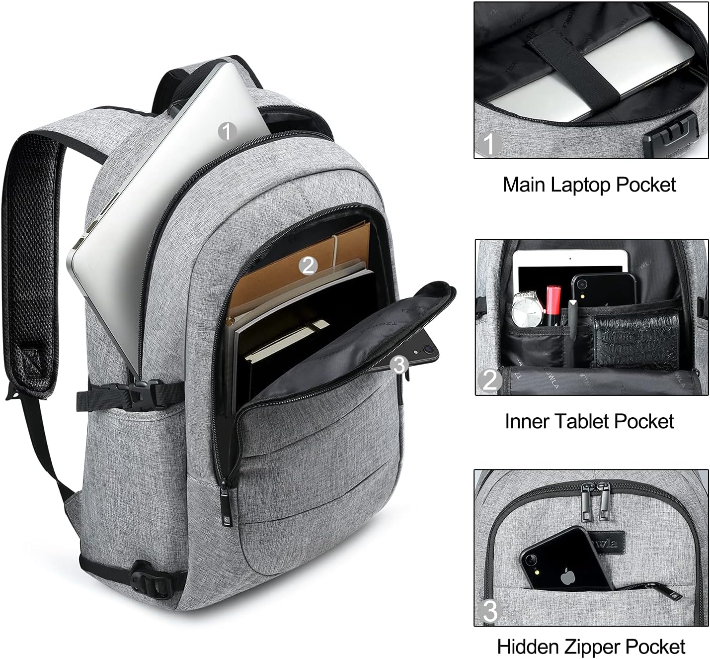 Extra stor anti-tjuv laptop- och rese-ryggsäck med USB-port – 30–50L