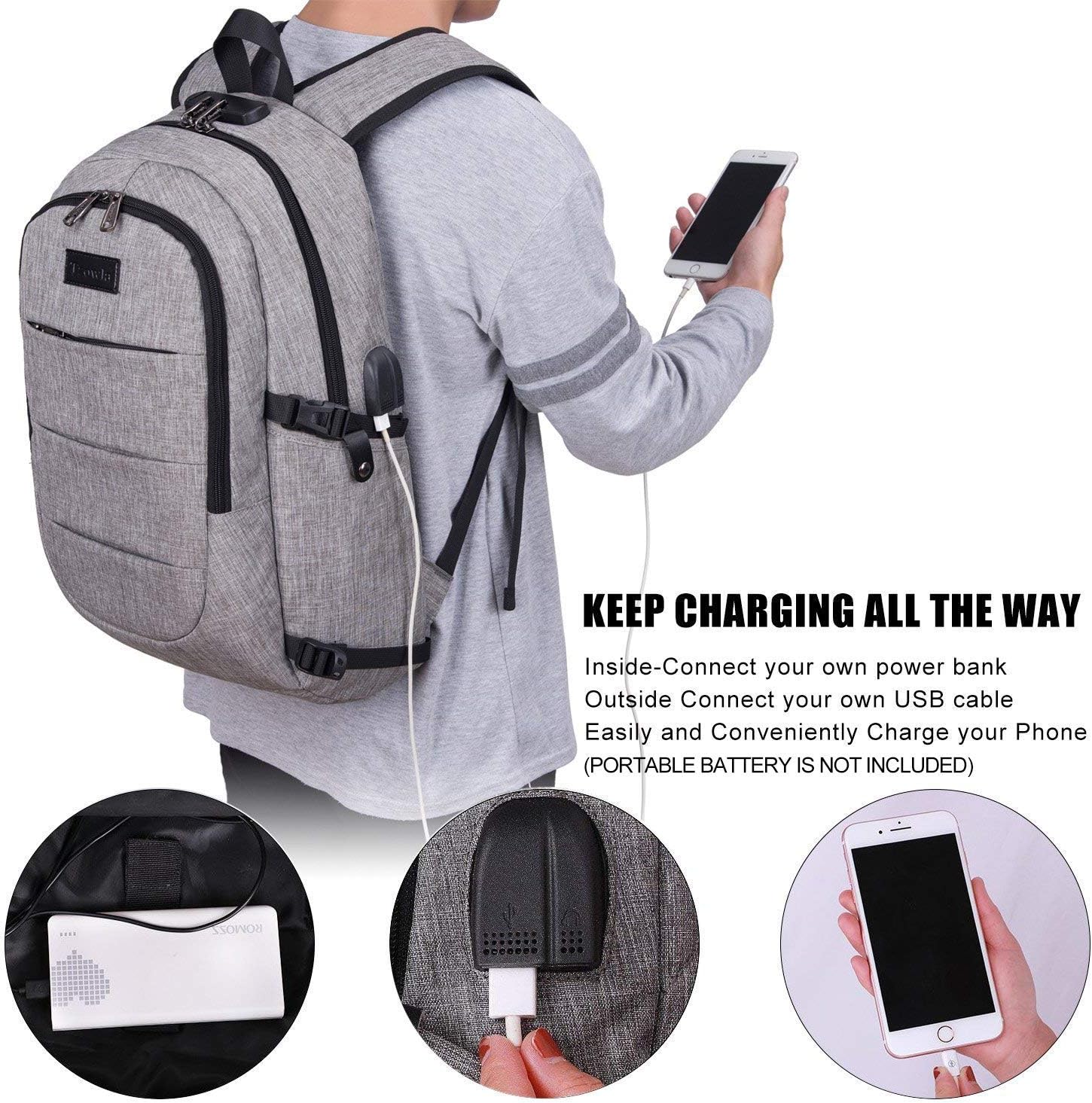 Extra stor anti-tjuv laptop- och rese-ryggsäck med USB-port – 30–50L