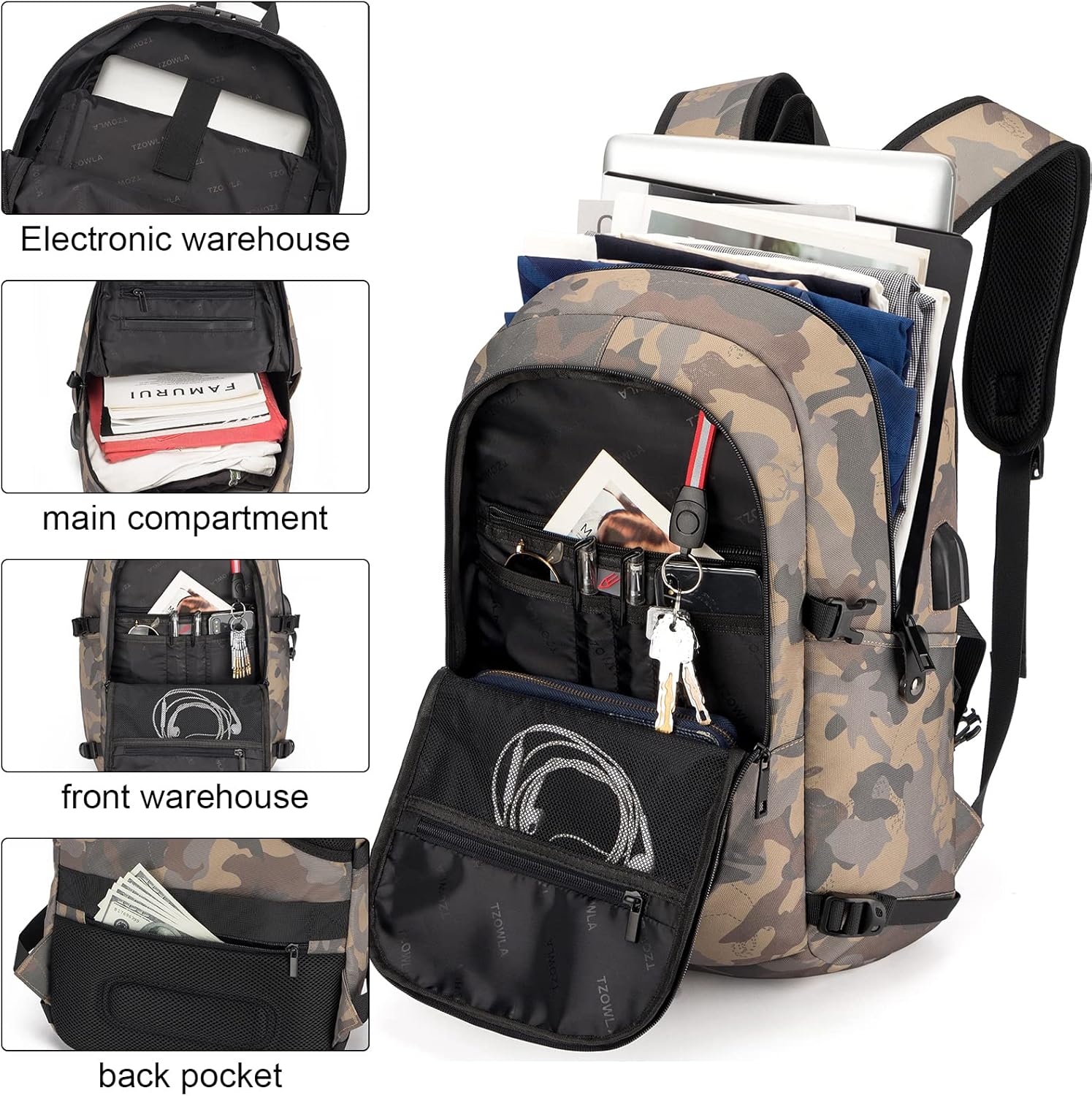 Extra stor anti-tjuv laptop- och rese-ryggsäck med USB-port – 30–50L