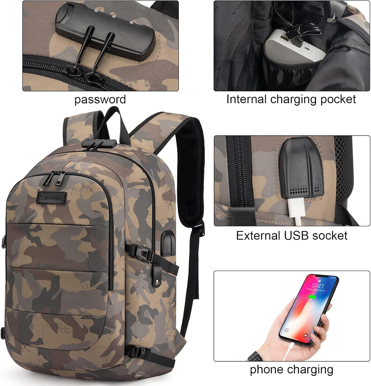 Extra stor anti-tjuv laptop- och rese-ryggsäck med USB-port – 30–50L