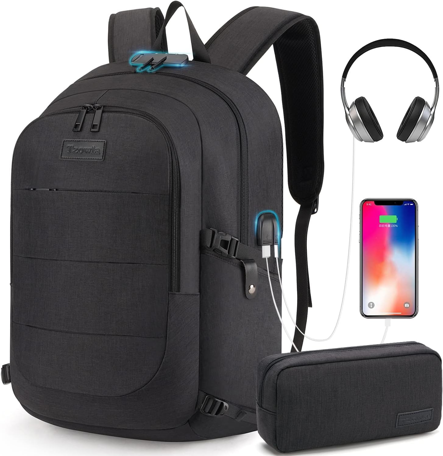 Extra stor anti-tjuv laptop- och rese-ryggsäck med USB-port – 30–50L