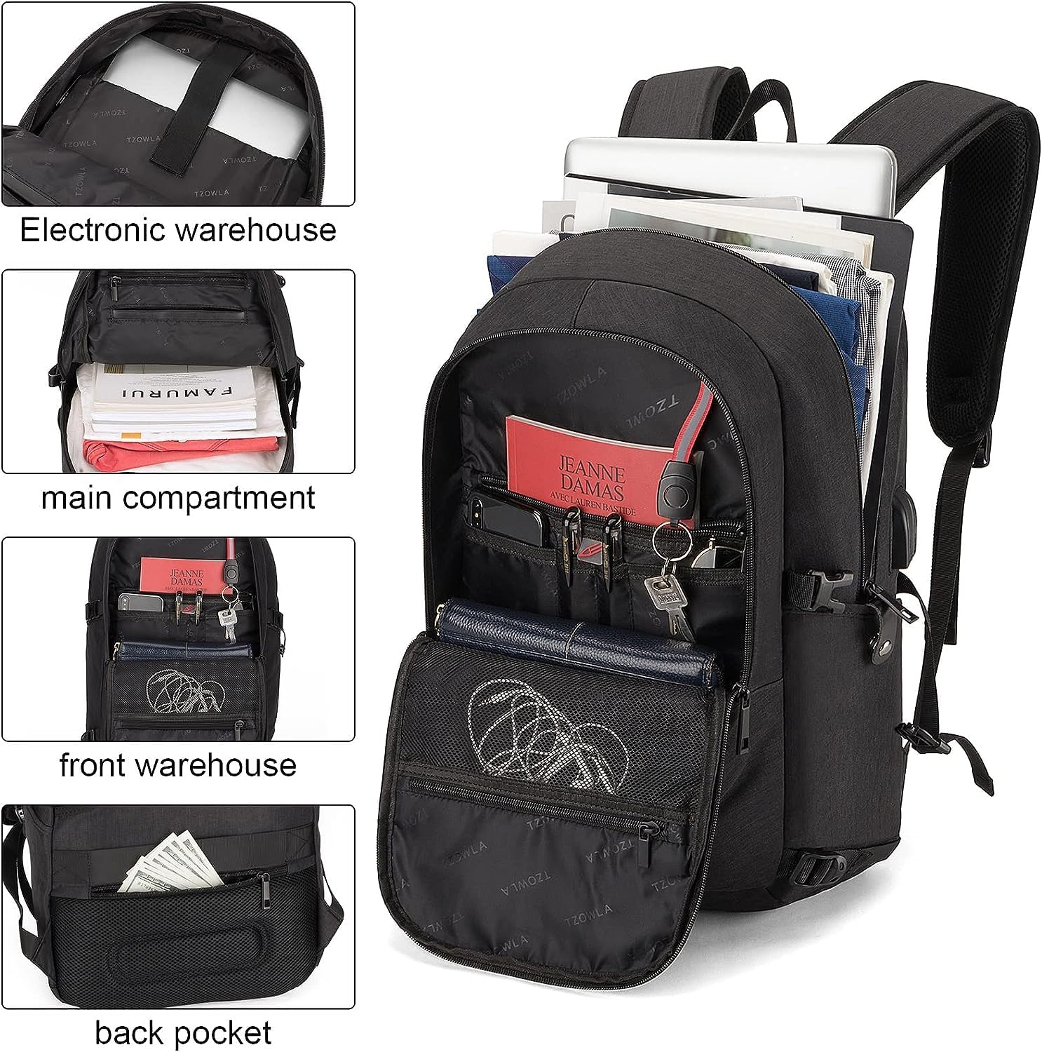 Extra stor anti-tjuv laptop- och rese-ryggsäck med USB-port – 30–50L