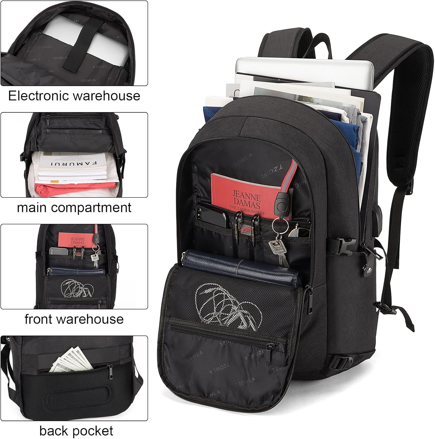 Extra stor anti-tjuv laptop- och rese-ryggsäck med USB-port – 30–50L