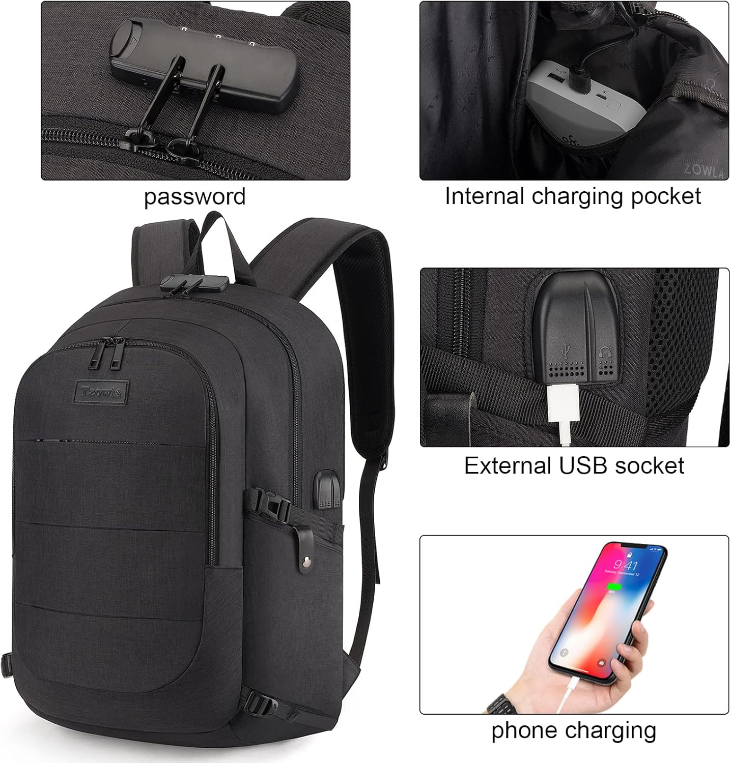 Extra stor anti-tjuv laptop- och rese-ryggsäck med USB-port – 30–50L
