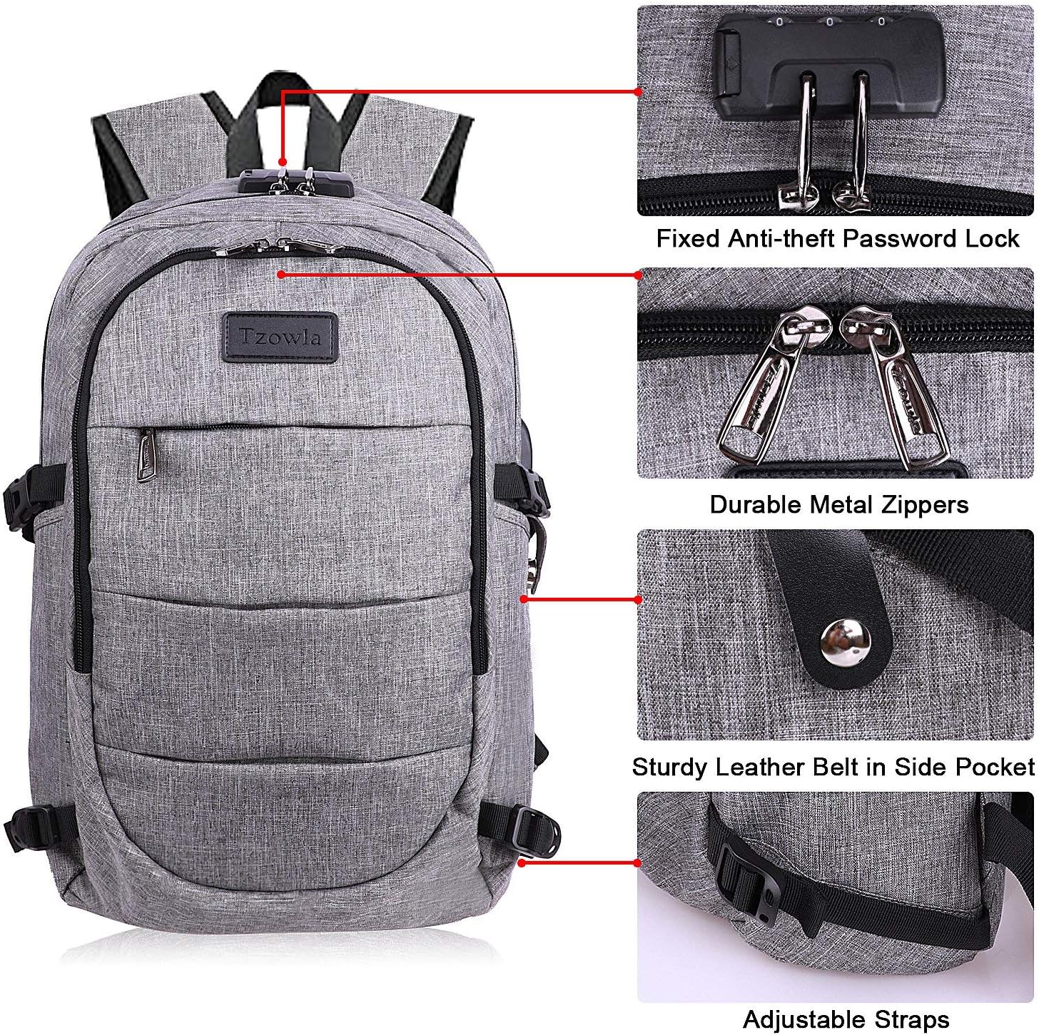 Extra stor anti-tjuv laptop- och rese-ryggsäck med USB-port – 30–50L