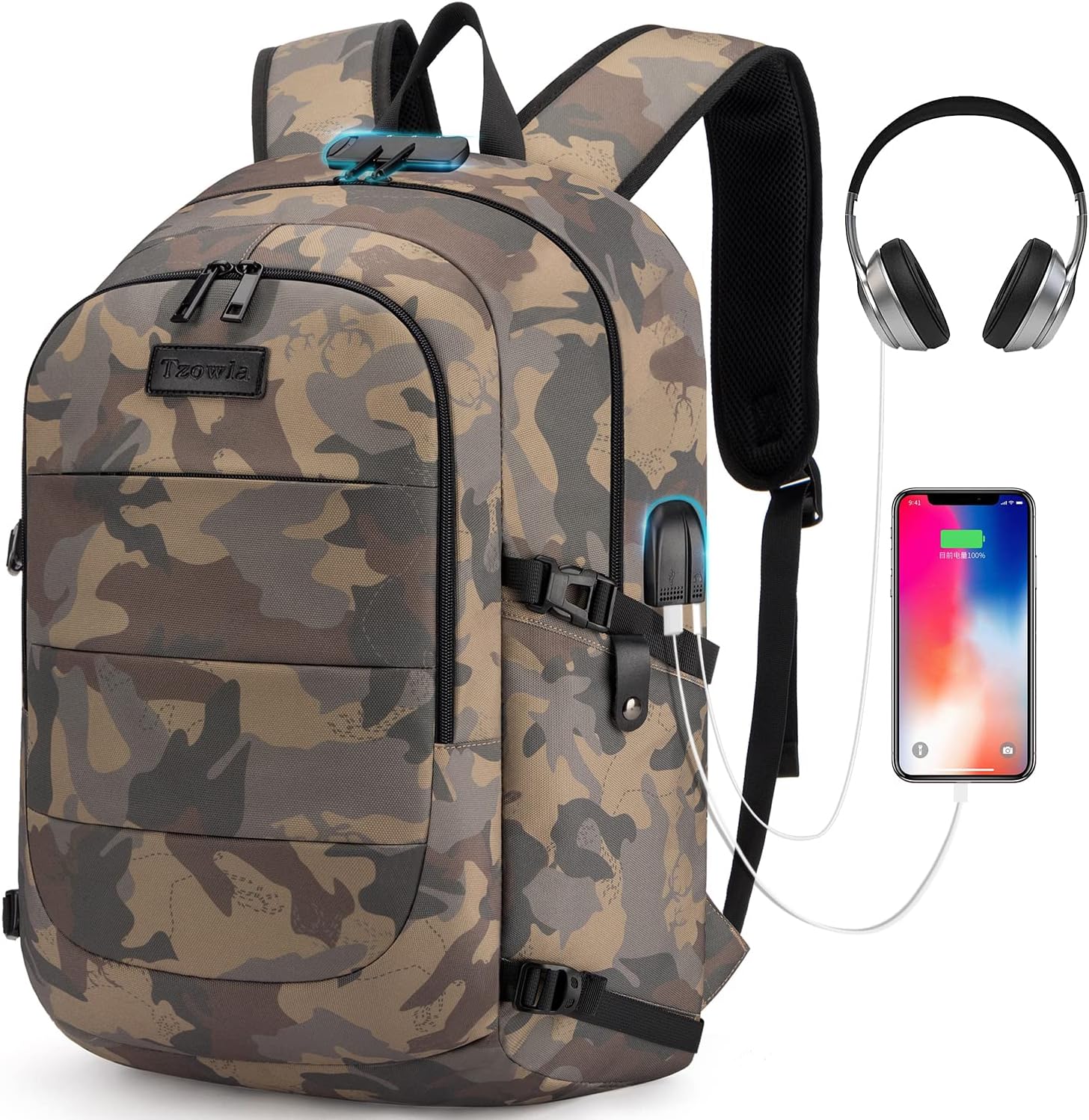 Extra stor anti-tjuv laptop- och rese-ryggsäck med USB-port – 30–50L