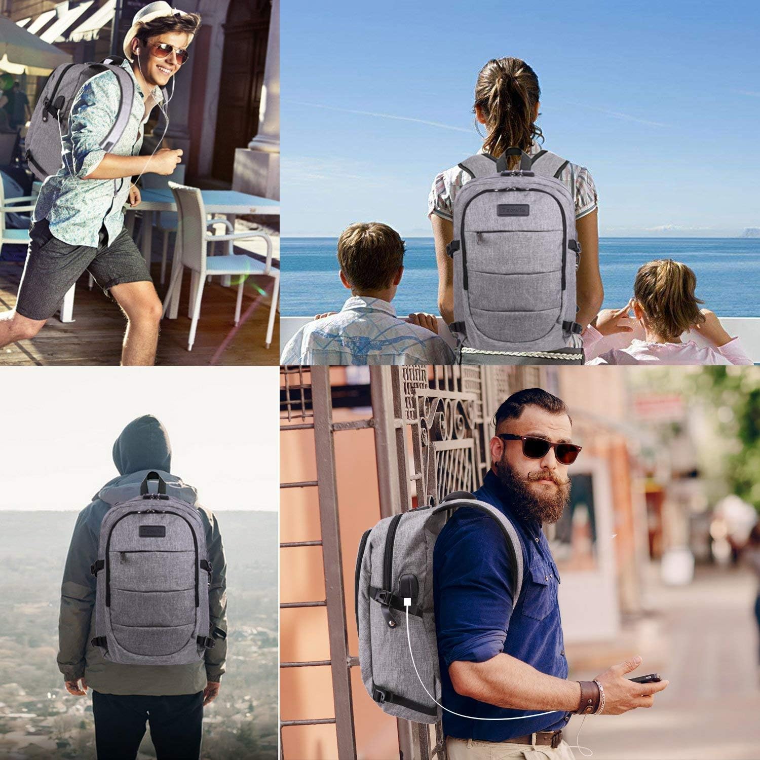 Extra stor anti-tjuv laptop- och rese-ryggsäck med USB-port – 30–50L