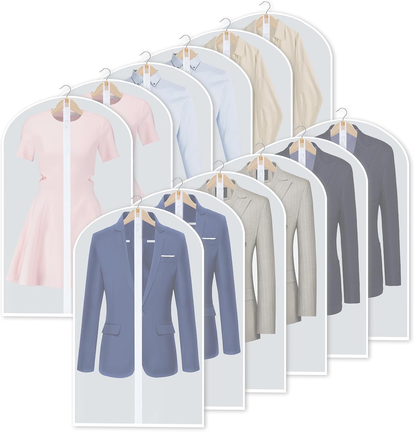 PEVA Klädpåse Set – 12-Pack Hängande Klädpåsar i 3 Storlekar (Köp 1, Få 1 GRÁTIS)